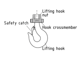 Rotating lifting hook with safety catch